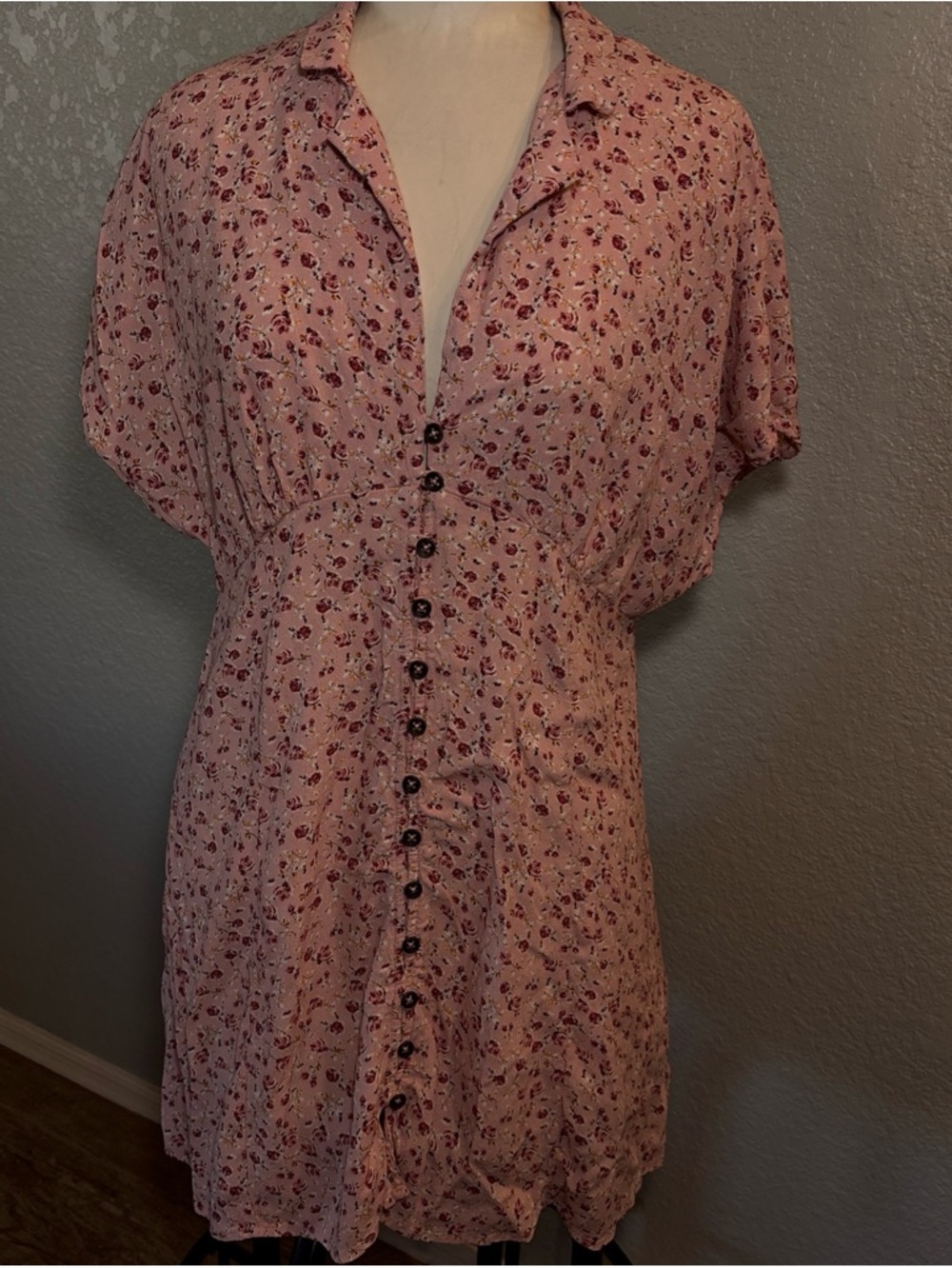 wild fable Pink Floral Button-Front Mini Dress